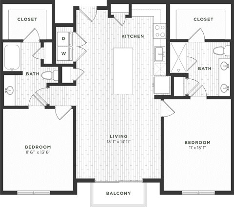 Floor plan for 2 beds, 2 baths, 1189 sqft